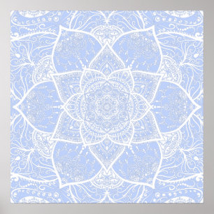 Blue and White Mandala - Loergano in Juniper Berry Poster