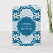 Blue and White Mandala QR Code Indian Wedding Einladung (Vorderseite)