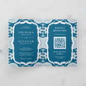 Blue and White Mandala QR Code Indian Wedding Einladung (Innenseite)