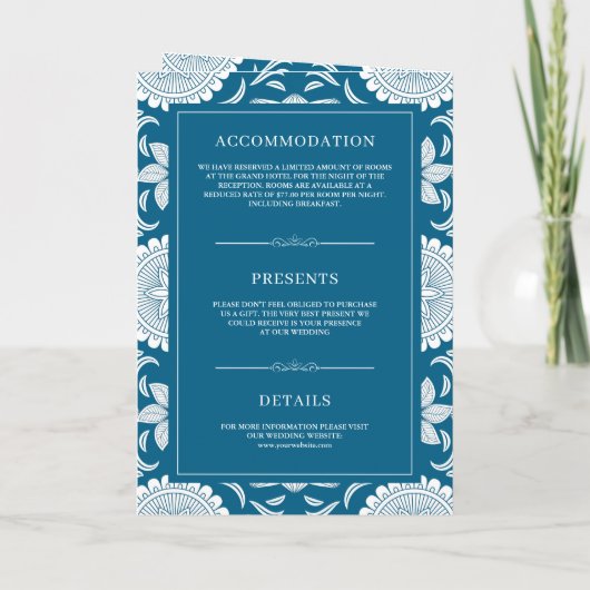 Blue and White Mandala QR Code Indian Wedding Einladung (Rückseite)