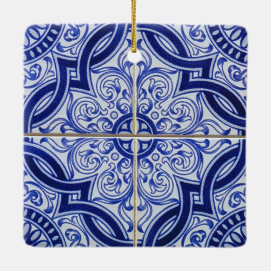 Blue and White Mediterranean Azulejo Tile Pattern Keramikornament (Rückseite)