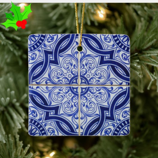 Blue and White Mediterranean Azulejo Tile Pattern Keramikornament