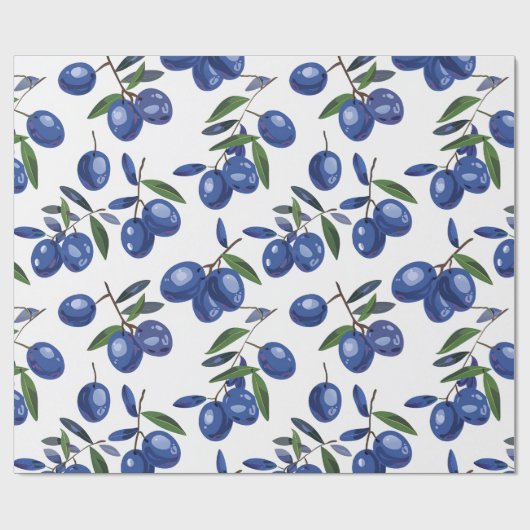 Blue and white Mediterranean Olives Geschenkpapier (Flach)