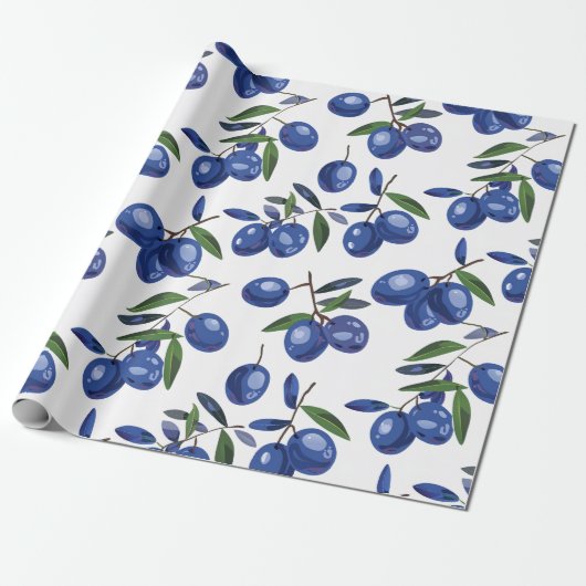 Blue and white Mediterranean Olives Geschenkpapier (Ungerollt)