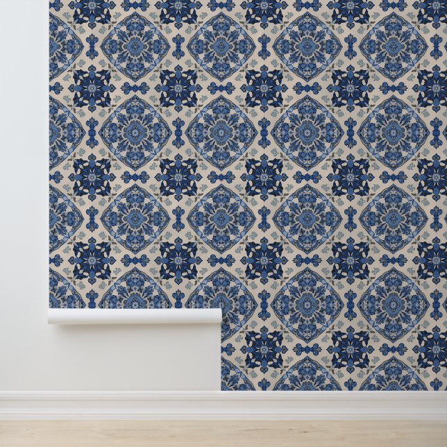 Blue and White Mediterranean Pattern Tapete (Anwendung)