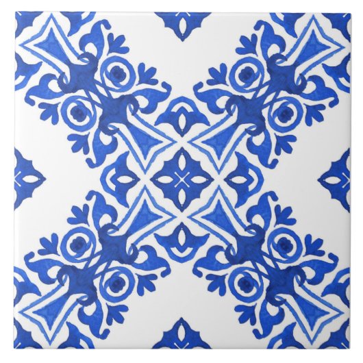 Blue and White Mediterranean Patterned Fliese (Vorderseite)
