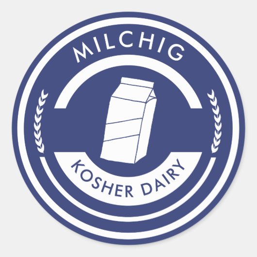 Blue and White Milchig Label Kosher Dairy Runder Aufkleber (Vorderseite)