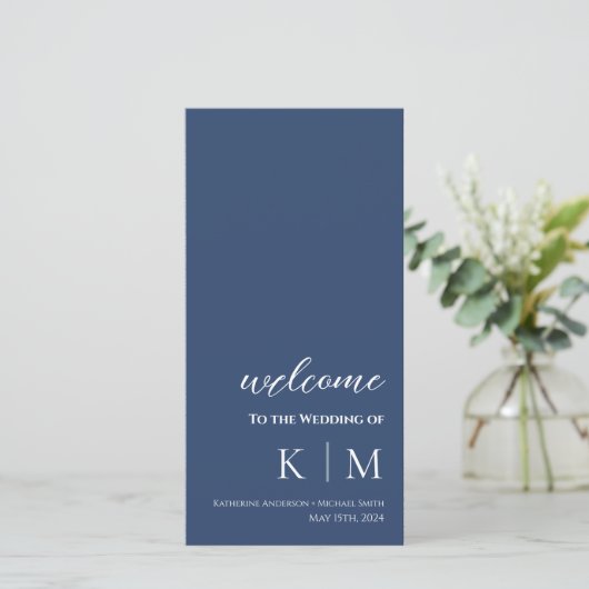 Blue and White Modern - Monogram Wedding Program - (Stehend Vorderseite)