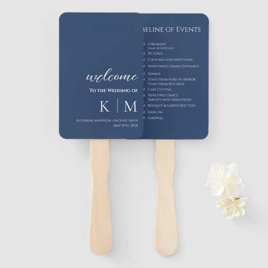 Blue and White Modern - Monogram Wedding Program - Fächer (Vorne und Hinten)