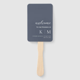 Blue and White Modern - Monogram Wedding Program - Fächer