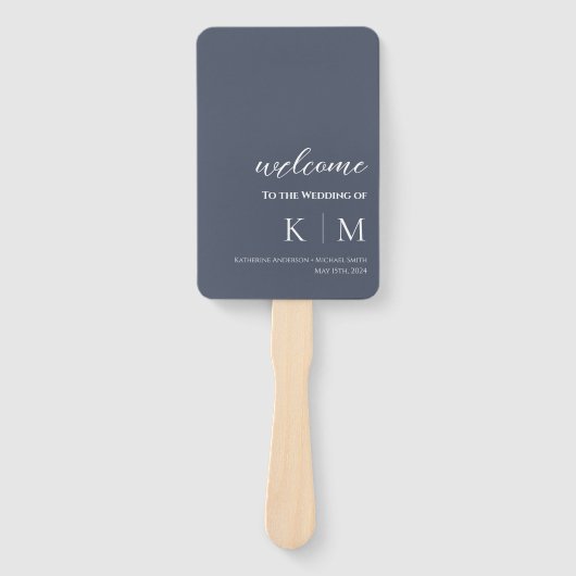 Blue and White Modern - Monogram Wedding Program - Fächer (Vorderseite)