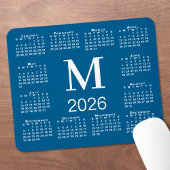 Blue and White Monogram 2026 Calendar Mousepad