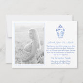 Blue and White Monogram Baby Shooting Picture Dankeskarte (Vorderseite)