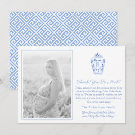 Blue and White Monogram Baby Shooting Picture Dankeskarte