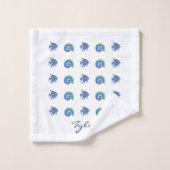 Blue and White Muschel Fan Name Beach House Badhandtuch Set (Waschlappen)