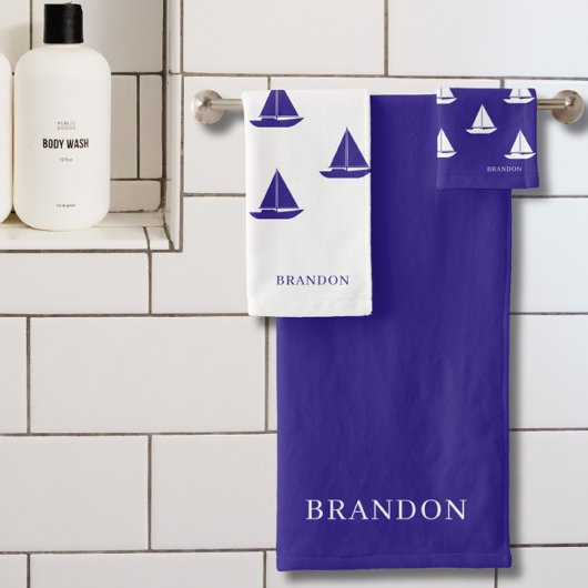 Blue and White Nautical Badhandtuch Set