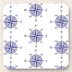 Blue and White Nautical Segelkompass Getränkeuntersetzer