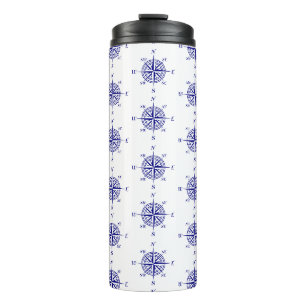 Blue and White Nautical Segelkompass Thermosbecher