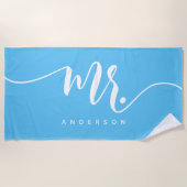 Blue and White New Groom Personalisiert Strandtuch (Vorderseite)