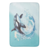 Blue and White Ocean Beach Nautical Badematte (Vorderseite Vertikal)