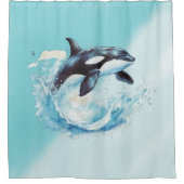 Blue and White Ocean Beach Nautical Duschvorhang (Vorderseite)