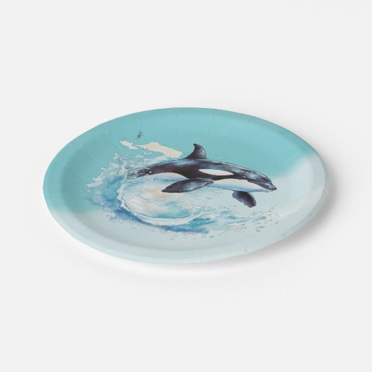 Blue and White Ocean Beach Nautical Pappteller (Schrägansicht)