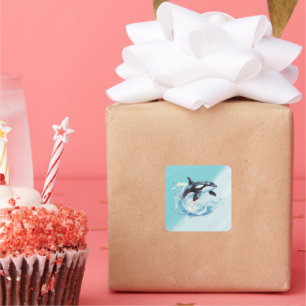 Blue and White Ocean Beach Nautical Quadratischer Aufkleber