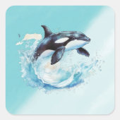 Blue and White Ocean Beach Nautical Quadratischer Aufkleber (Vorderseite)