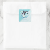 Blue and White Ocean Beach Nautical Quadratischer Aufkleber (Tasche)