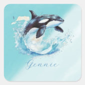 Blue and White Ocean Beach Nautical Quadratischer Aufkleber (Vorderseite)