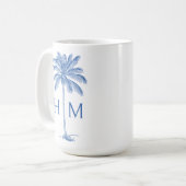Blue and White Palm Palmetto Tree Monogram Kaffeetasse (Vorderseite Links)