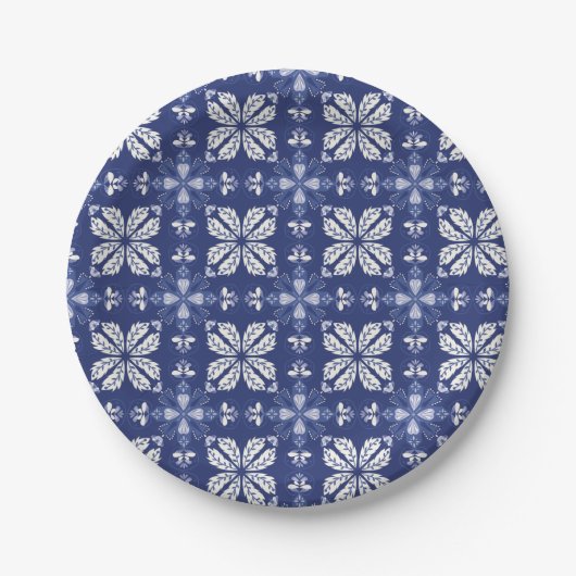Blue and white paper plate with intricate floral pappteller (Vorderseite)