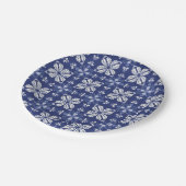 Blue and white paper plate with intricate floral pappteller (Schrägansicht)