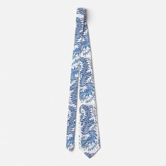 Blue and White Patterned Necktie Krawatte (Rückseite)