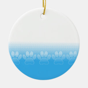 Blue And White Paws With Newsprint Background Keramikornament