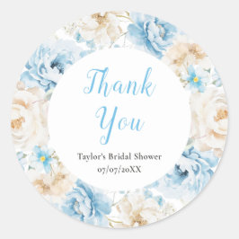 Blue and White Peony Brautparty Vielen Dank Runder Aufkleber