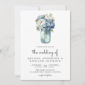 Blue and White Peony Mason Jar QR Code Hochzeit Einladung (Vorderseite)
