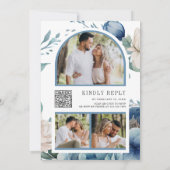 Blue and White Peony Mason Jar QR Code Hochzeit Einladung (Rückseite)