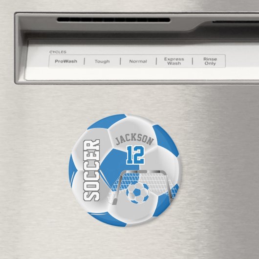 Blue and White Personalize Soccer Ball Magnet (In Situ (Geschirrspüler))