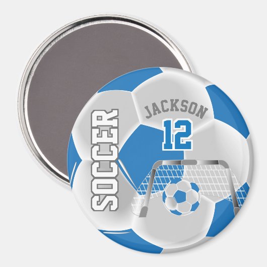 Blue and White Personalize Soccer Ball Magnet (Vorderseite/Rückseite)