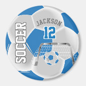 Blue and White Personalize Soccer Ball Magnet (Vorne)
