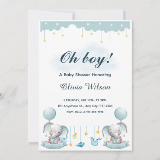Blue and White Playful Baby Shower Invitation Einladung
