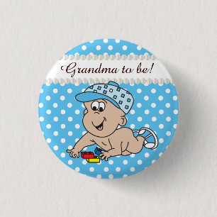 Blue and White Polka Dot Baby Boy Button