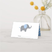 Blue and White Polka Dot Elephant Baby Dusche Platzkarte (Rückseite)