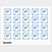 Blue and White Polka Dot Elephant Baby Shower Squ Quadratischer Aufkleber (Blatt)
