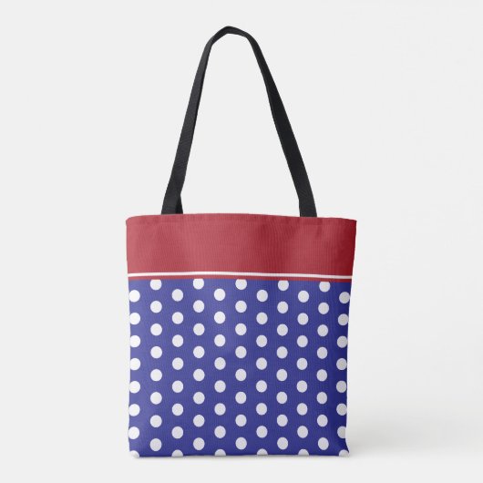 Blue and White Polka Dot With Red Monogram Tasche (Rückseite)