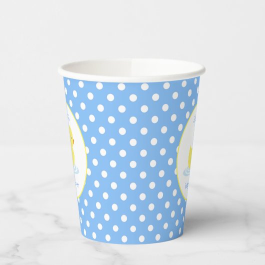 Blue and White Polka Dot Yellow Duck Baby Duck Pappbecher (Links)