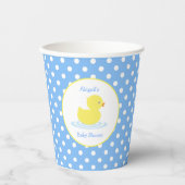 Blue and White Polka Dot Yellow Duck Baby Duck Pappbecher (Vorderseite)