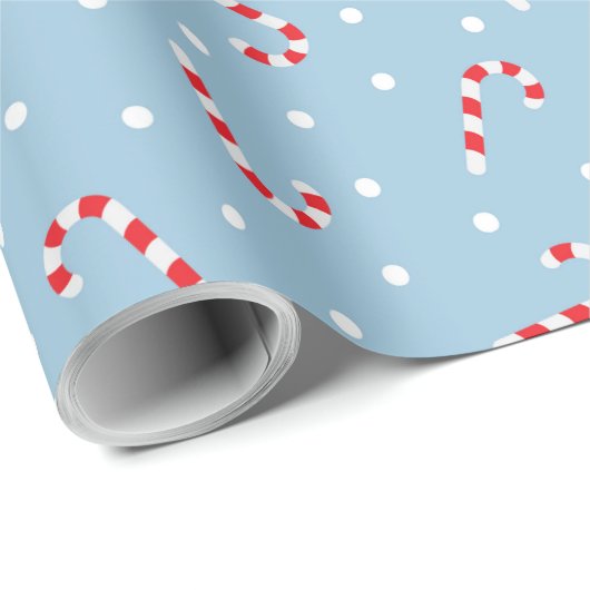 Blue and White Polka Dots and Candy Cane Geschenkpapier (Rolleneckpunkt)
