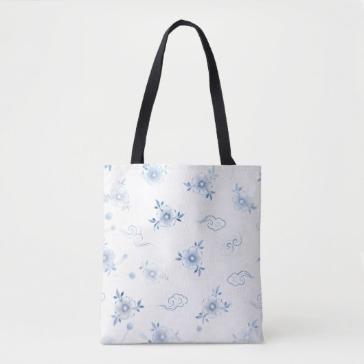 Blue and White Porcelain Floral Pattern Tote Bag Tasche (Vorderseite)